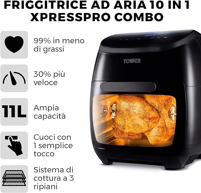 Tower T17038 Forno ad Aria/Friggitrice ad Aria Digitale Xpress 5-in-1,  (usato)pari al nuovo